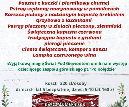 Wigilia 2021 karczma młyniska